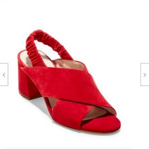 Cole Haan Red Suede Slingback Block Heel Sandals